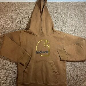 Carhartt Kids Hoody Sweatshirt Brown Size 6 Youth Graphic Logo